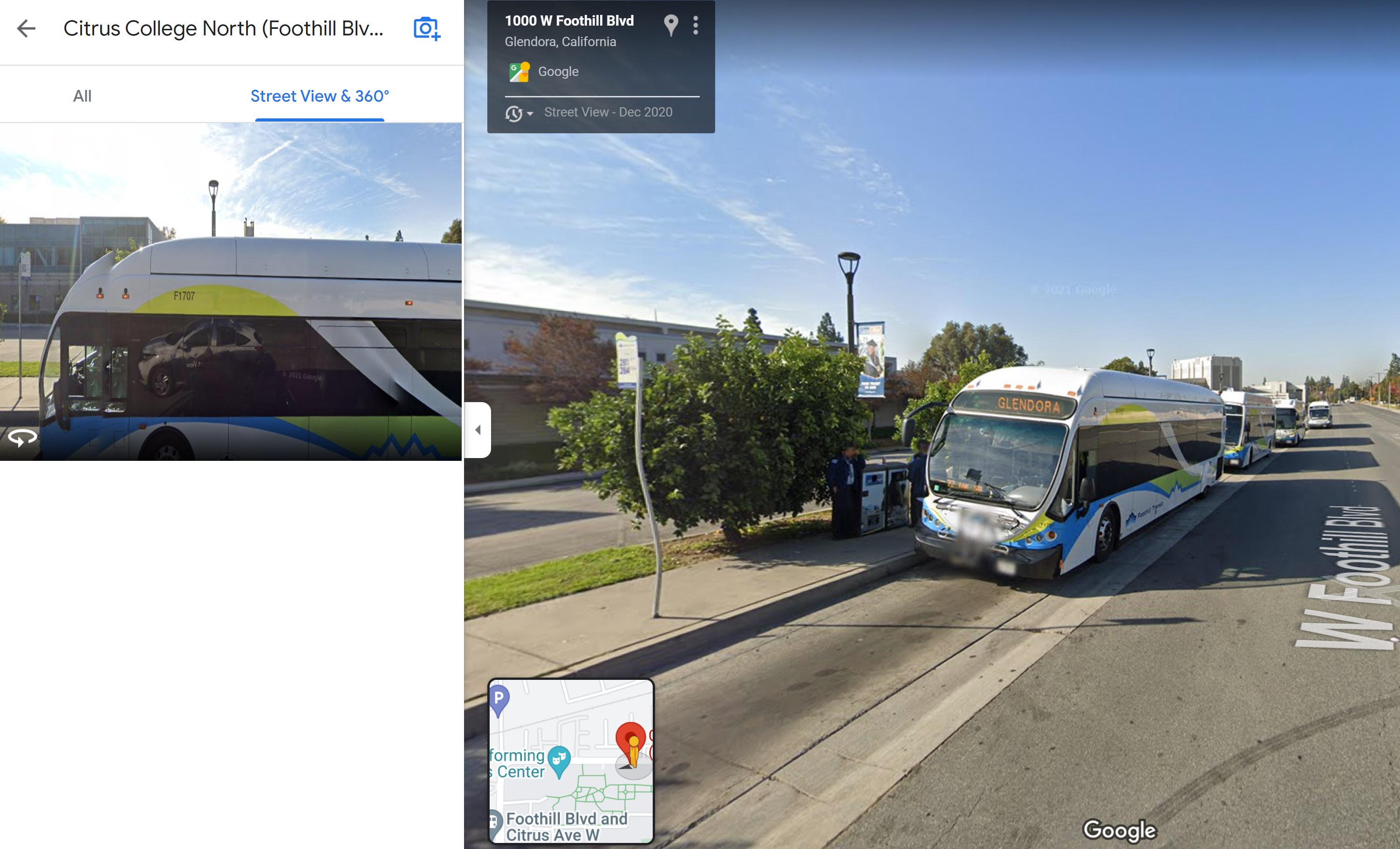 Example of street view of bus stop on Google Maps