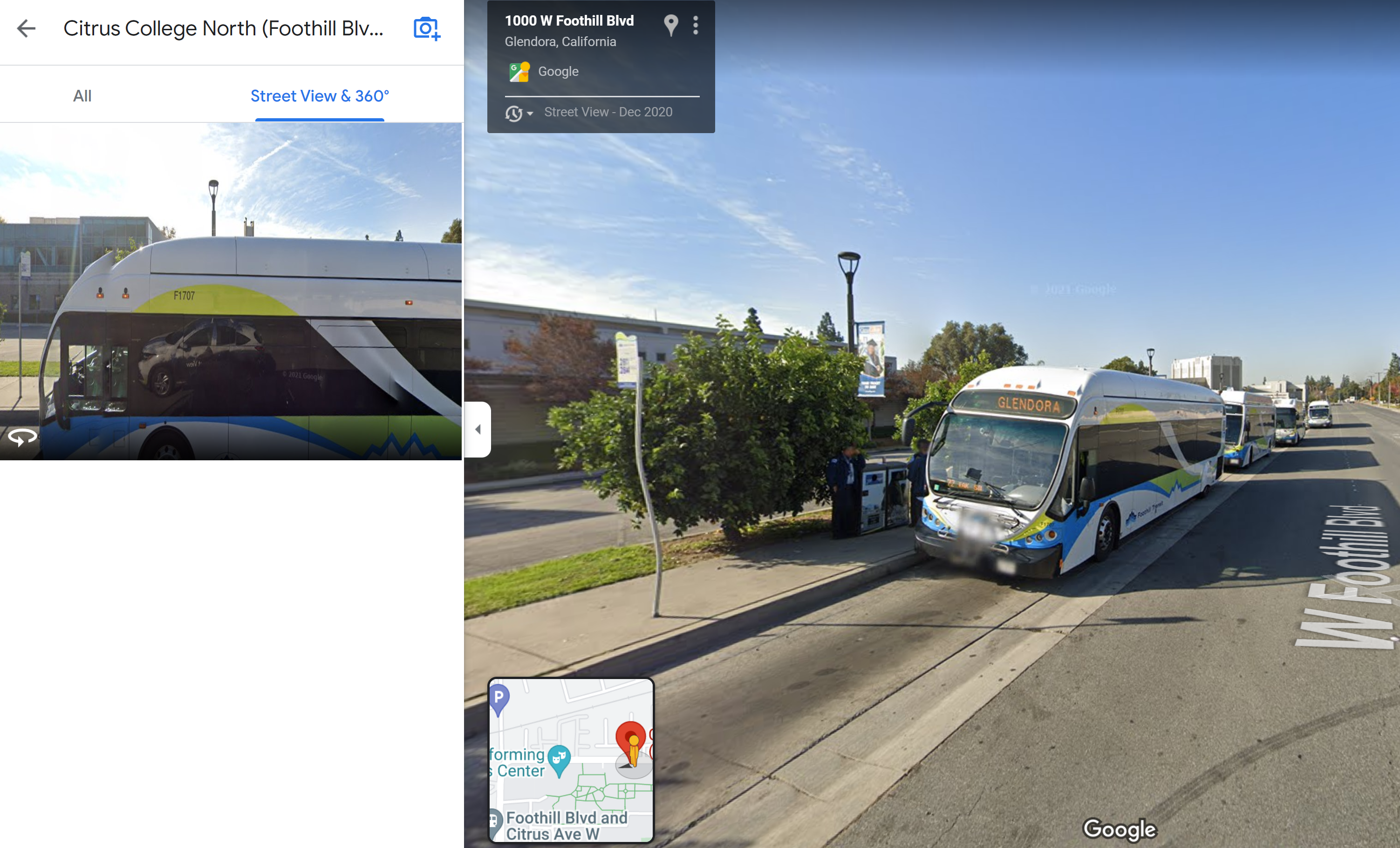 Halimbawa ng street view ng bus stop sa Google Maps