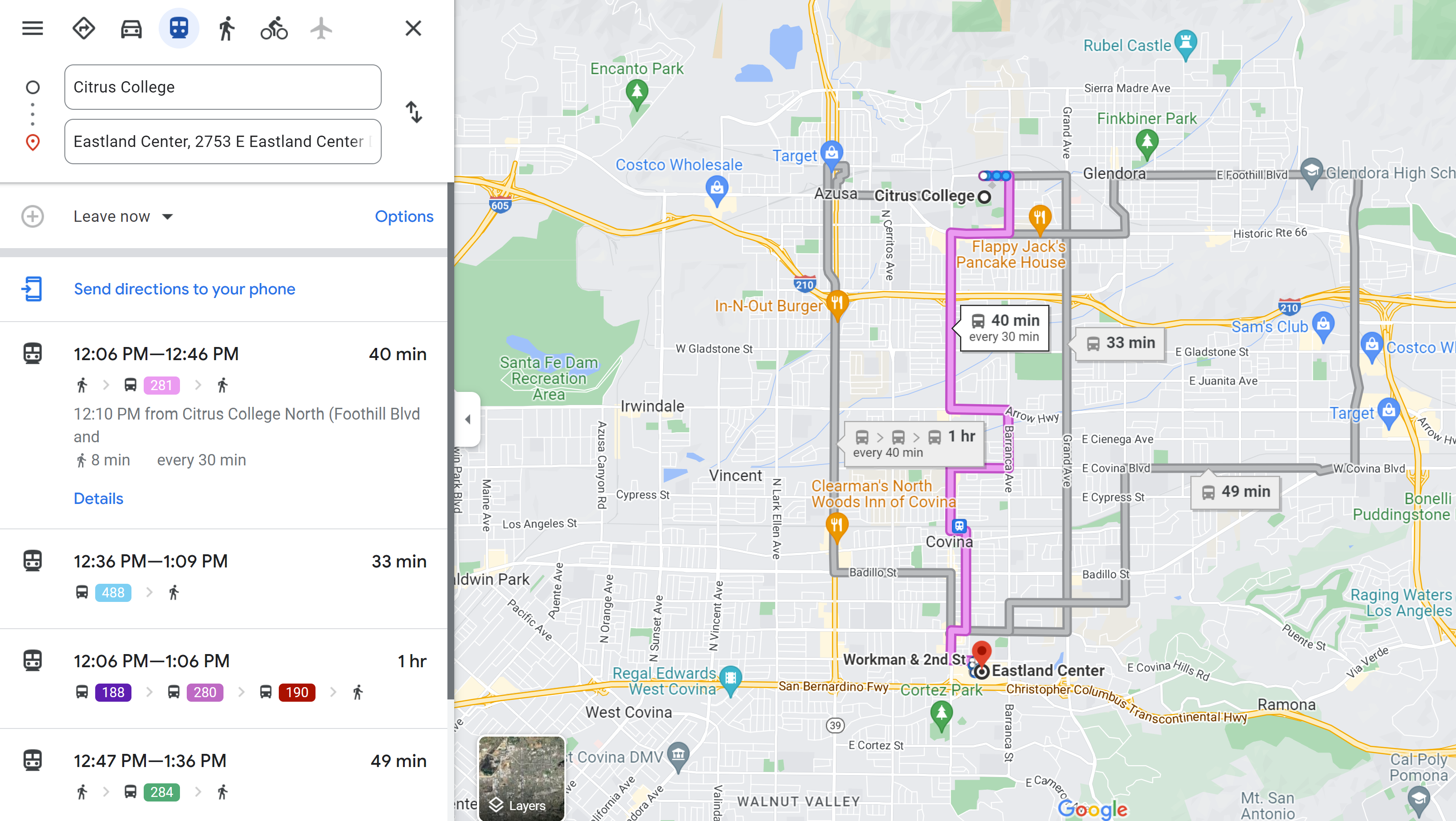 ตัวอย่างการวางแผนการเดินทางด้วย Google Maps