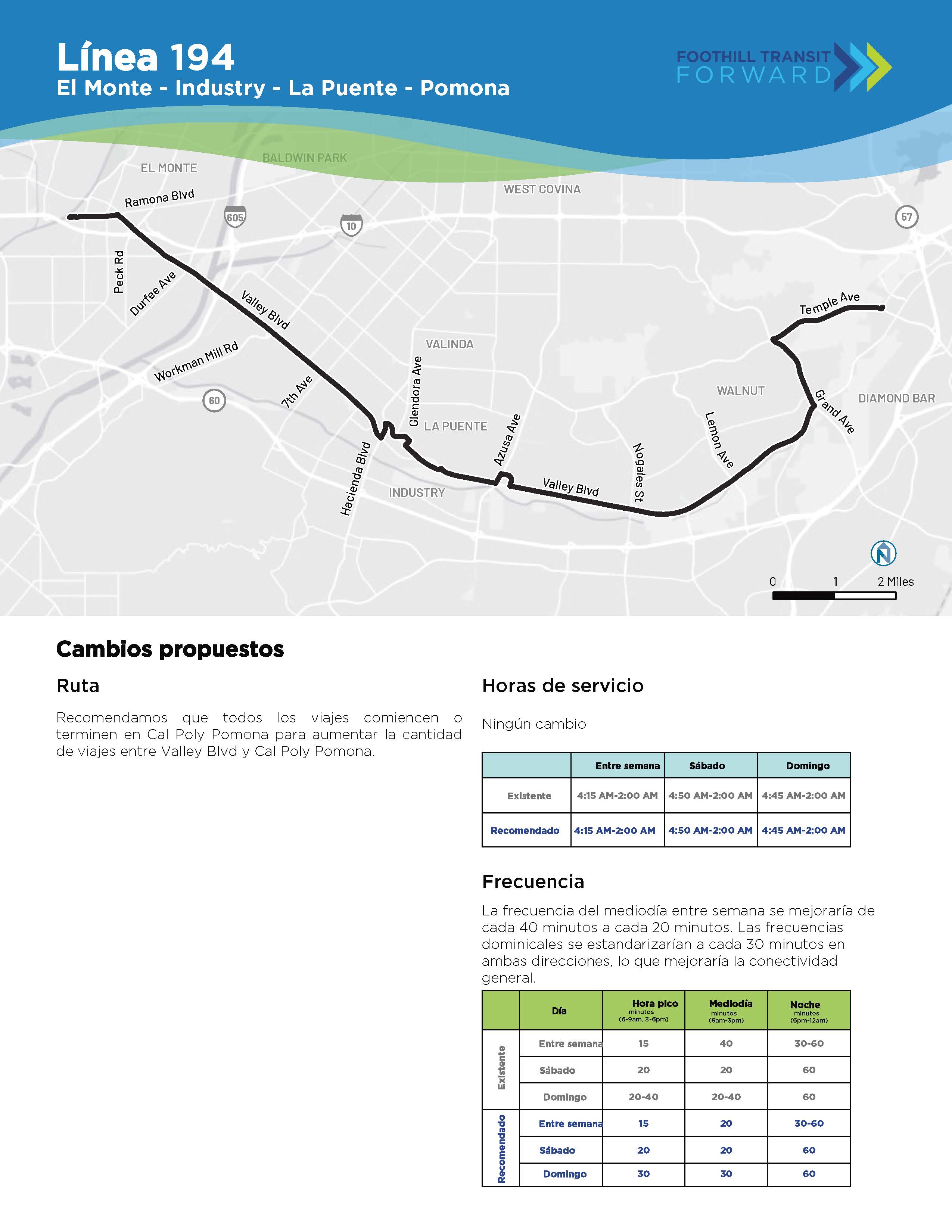 Cal Poly Pomona para aaumentar la cantidad de viajes entre Valley Blvd y Cal Poly Pomona.