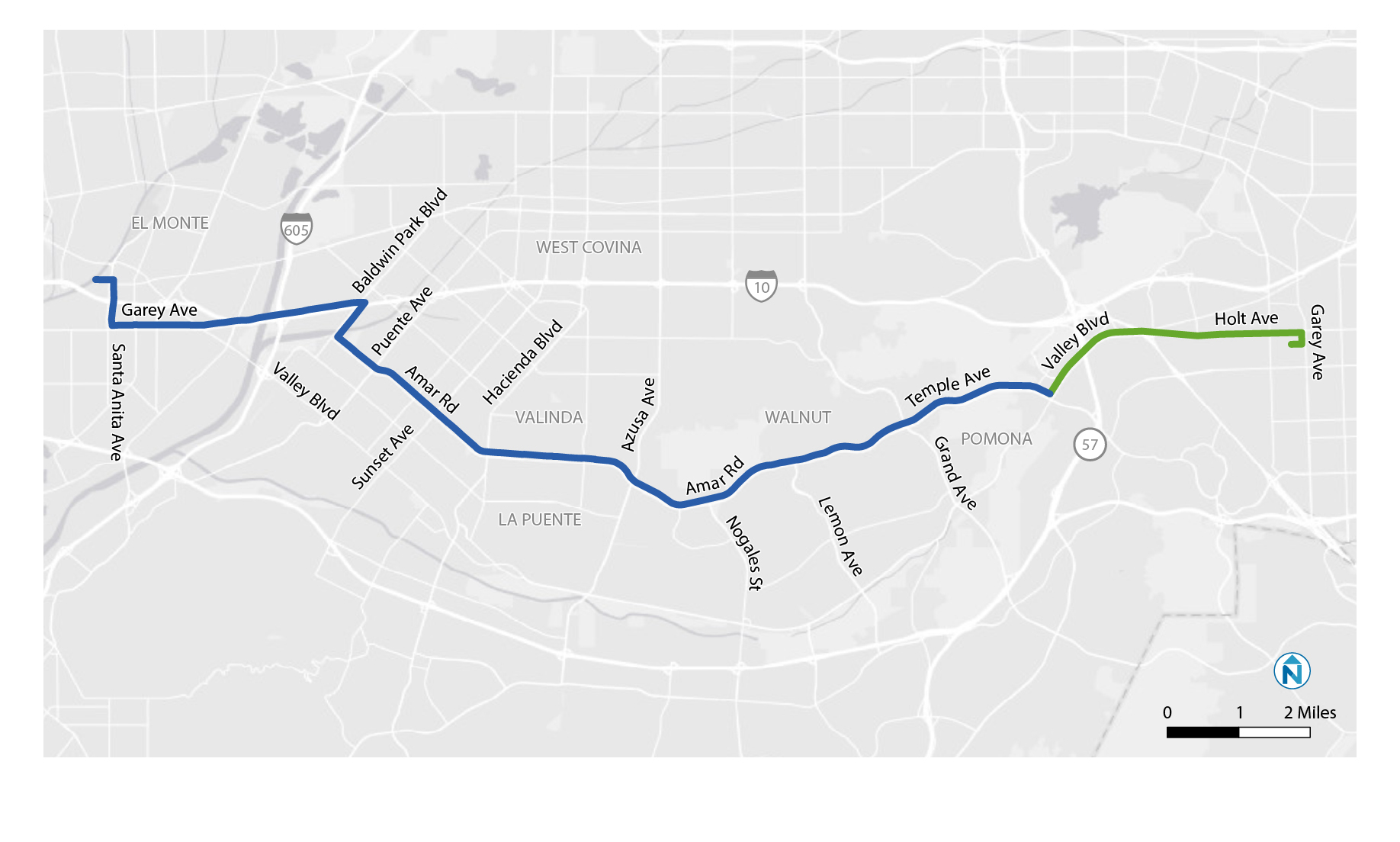 경로는 Pomona Transit Center까지 확장됩니다.