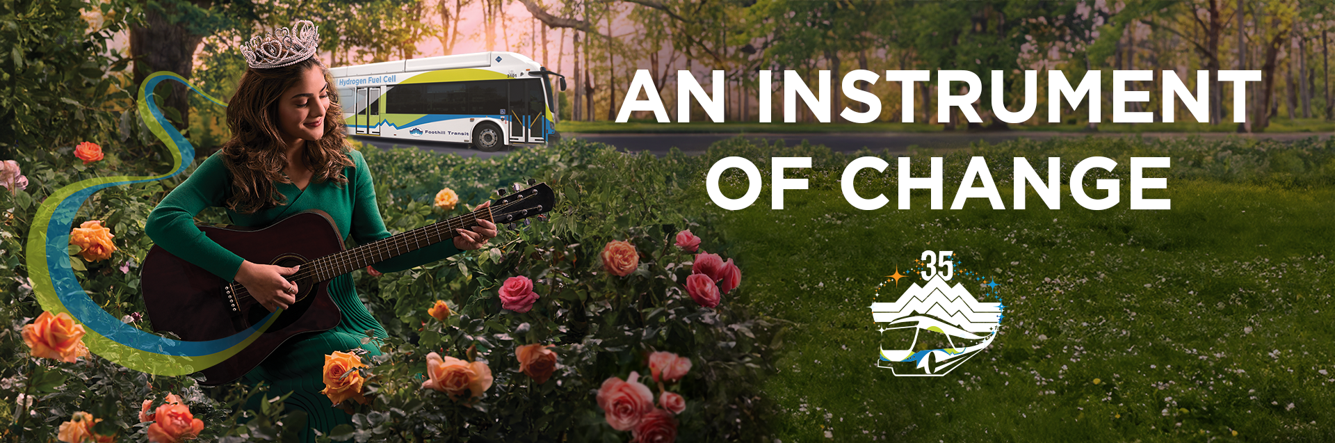 2024 Rose Queen® Naomi Stillitano is an instrument of change, especially when she's got her guitar and our zero-emission bus service. 