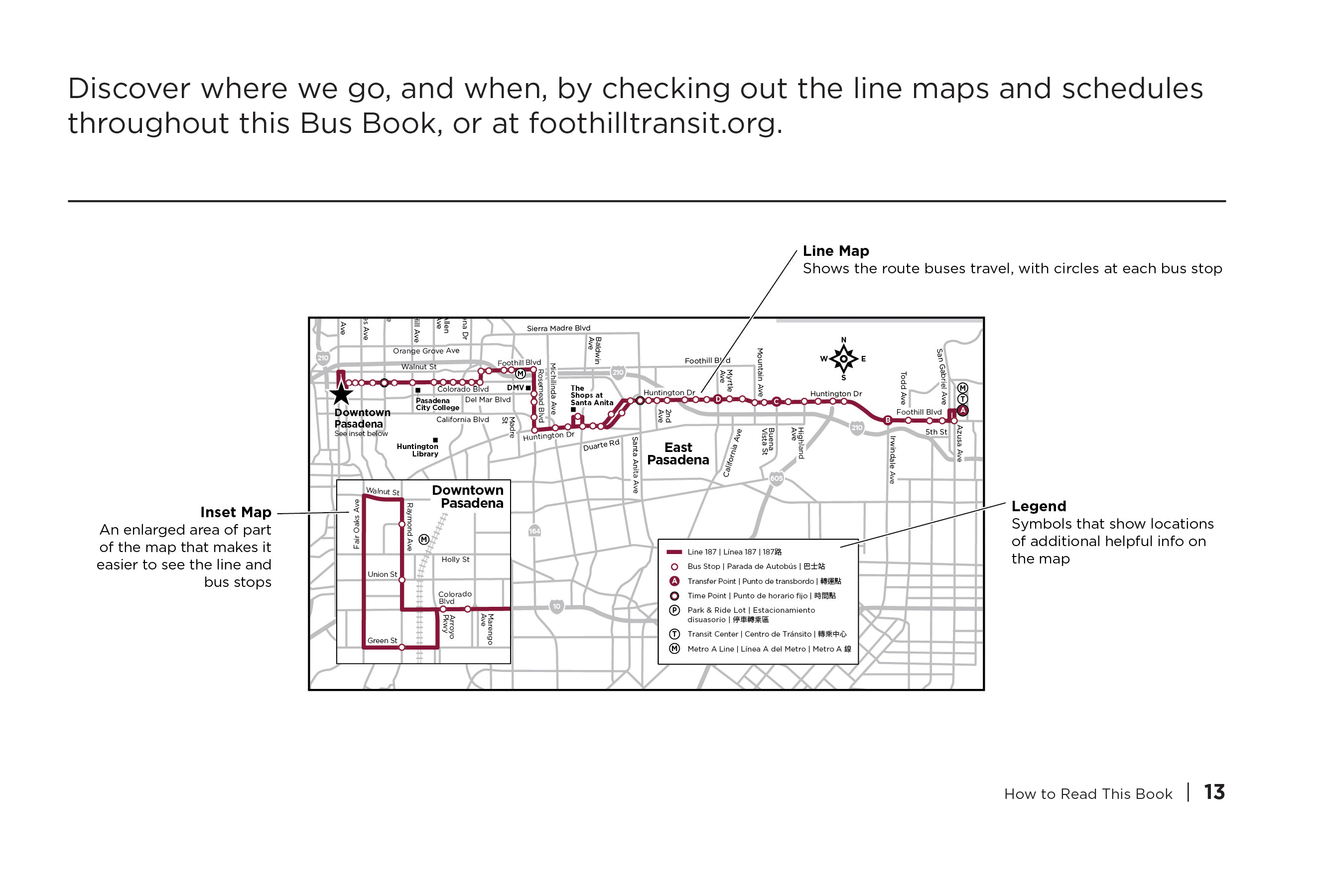 This page shows how to read the maps in the new Bus Book