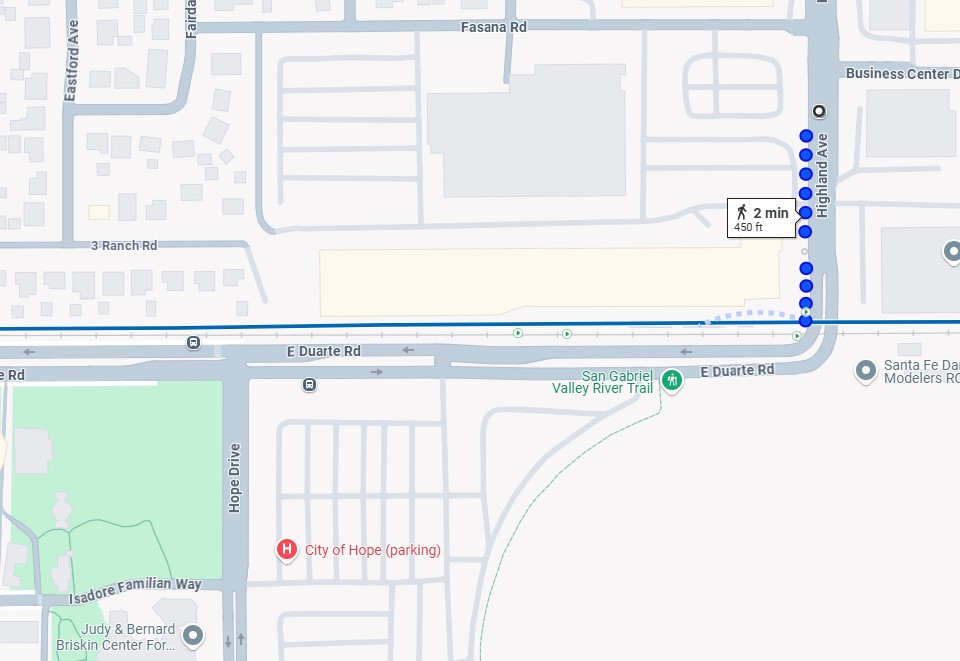 Lines 272 and 861Highland Ave and Fasana Rd to Duarte / City of Hope Station