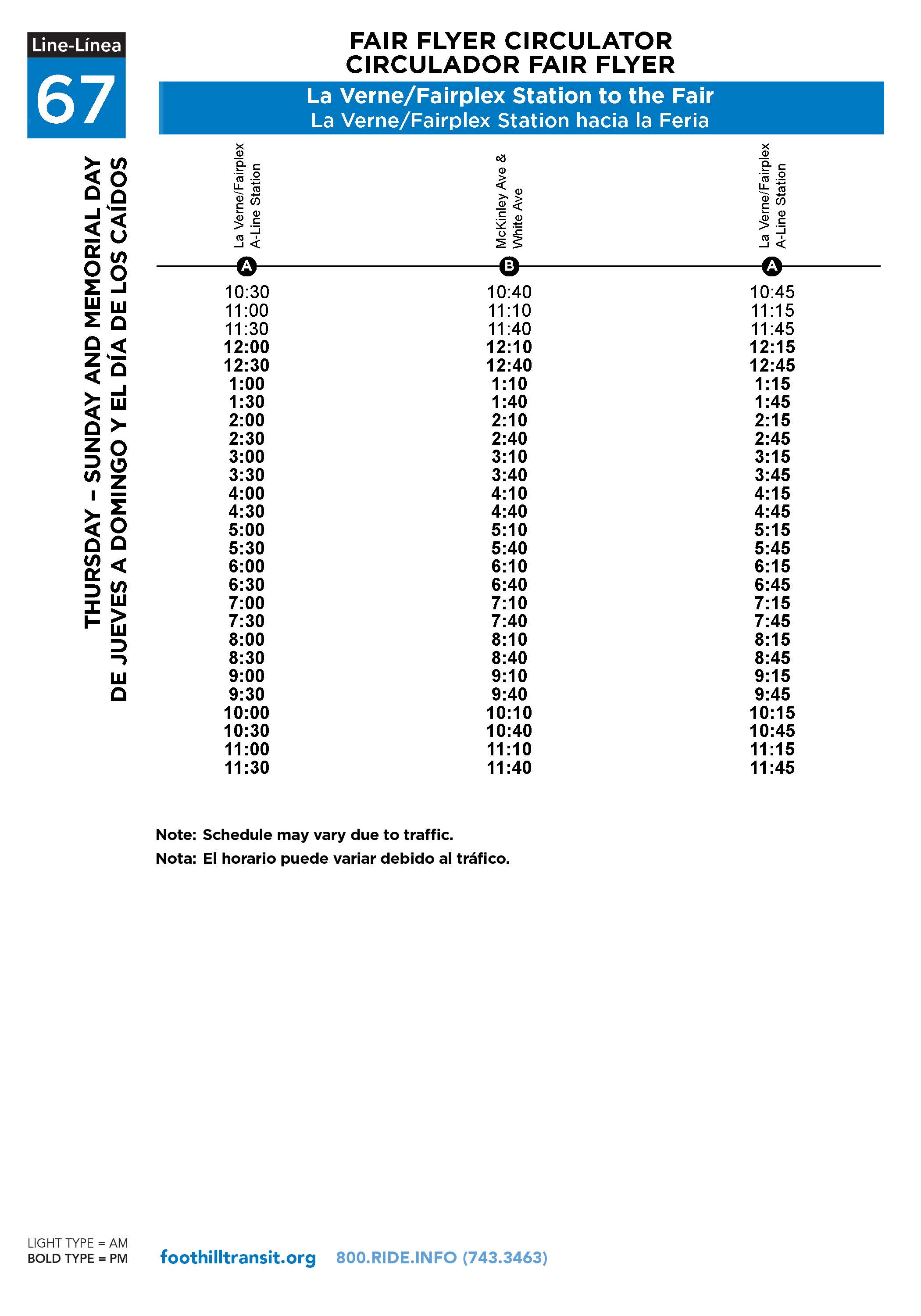 Line 67 schedule