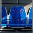 the back row of seats in a Foothill Transit bus