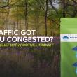 an image of a green pouch and blue wrapped lozenges with the Foothill Transit logo on a background of a forest with the text TRAFFIC GOT YOU CONGESTED? GET RELIEF WITH FOOTHILL TRANSIT