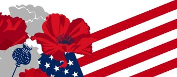 Flag with red, white, and blue flowers
