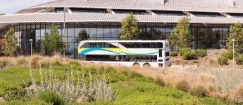 A double deck bus at Cal Poly Pomona