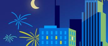 tall buildings and fireworks