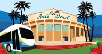 Illustration of the Rose Bowl and Foothill Transit Bus