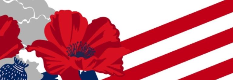 Flag with red, white, and blue flowers