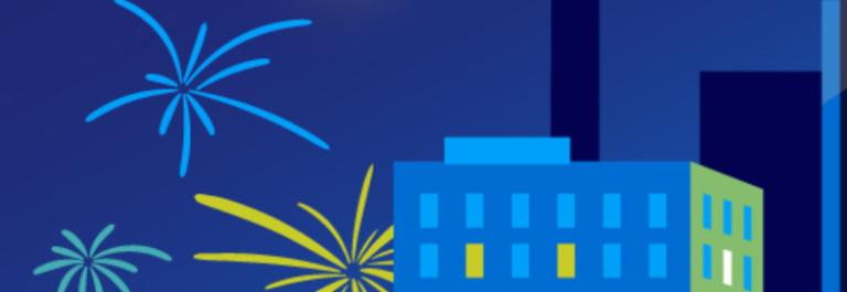 tall buildings and fireworks