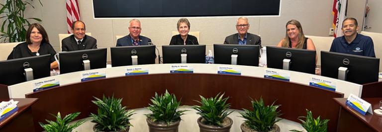 members of the Foothill Transit Executive Governing Board sit at the dais