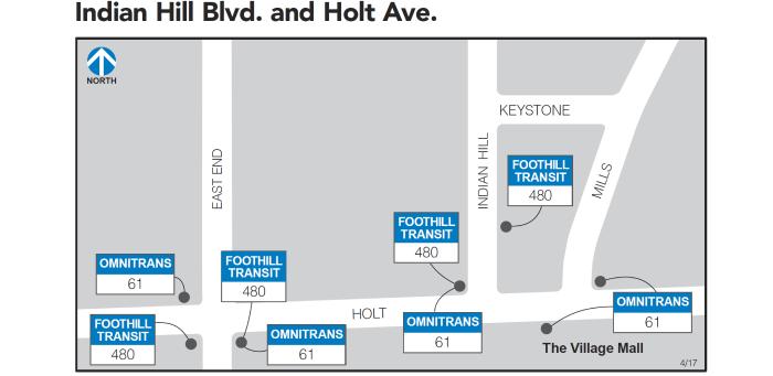 Line 480 has stops on Holt at East End and Indian Hill and on Indian Hill at Holt.