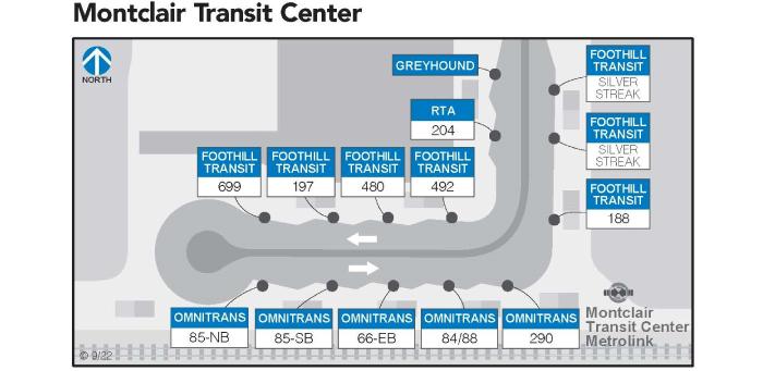 Foothill Transit boarding is along the north and east sides of the center.