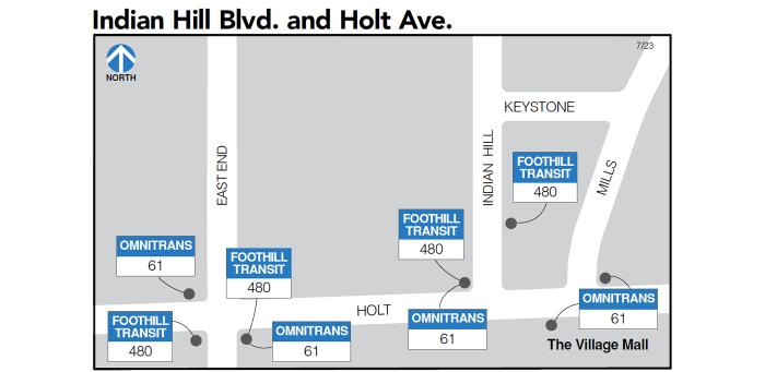 Line 480 has stops on Holt at East End and on Indian Hill at Holt.